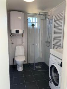 南雪平Lyxiga stugor med sjöutsikt的一间带卫生间和洗衣机的浴室