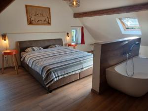 比林根de ploeg luxe的一间卧室配有一张床和浴缸