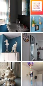 希舍姆Morecambe Seaside Room的一张带水槽和钟表的房间的照片拼合在一起