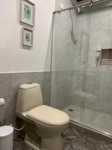 莱瓦镇Santa Lucía Casa Hotel的一间带卫生间和淋浴的浴室