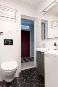 劳马Idyllic house in Old Rauma的白色的浴室设有卫生间和水槽。