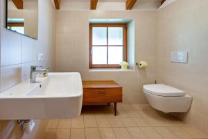 瓦尔道拉Urthalerhof Apt Landhaus的白色的浴室设有水槽和卫生间。