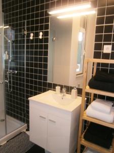 里斯本明星公寓的一间带水槽、镜子和淋浴的浴室