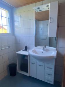 SteinFerienwohnung in Stein AR的白色的浴室设有水槽和镜子