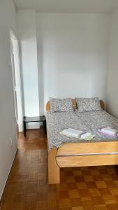 贝尔格莱德Confluence Apartment的木地板客房的一张床位