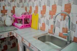 帕杰MOYOWANGU HOUSE PAJE的厨房柜台设有水槽和搅拌机