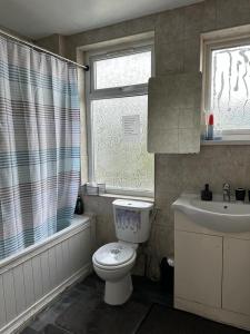 伦敦Affordable Private Rooms in Wembley的一间带卫生间、水槽和窗户的浴室