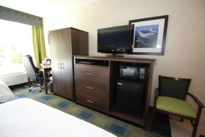 桑达斯基桑达斯基中央希尔顿恒庭酒店的配有一张床和一台平面电视的酒店客房