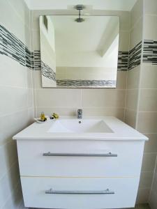 圣吕斯L’Appart Watalibi的浴室设有白色水槽和镜子