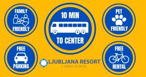 卢布尔雅那Ljubljana Resort Hotel & Camping的一组有不同车辆的圆标
