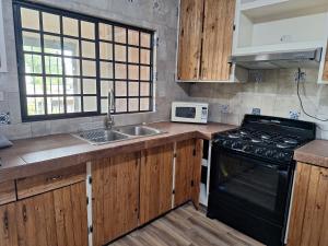 埃莫西约MercedesHouse的厨房配有炉灶、水槽和微波炉