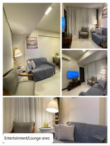 Lapu Lapu CityThe Beach Suite at The Mactan Newtown的客厅三张照片的拼贴画