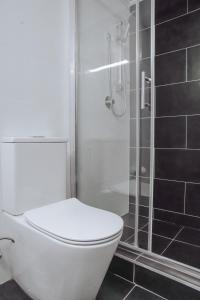 悉尼Cosy studio with a big view的带淋浴的浴室内的白色卫生间