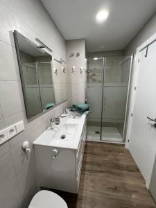 阿尔么丽亚SAN MIGUEL PLAYA ALMERIA的浴室配有卫生间、盥洗盆和淋浴。