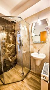锡比乌伊甸酒店的带淋浴和盥洗盆的浴室