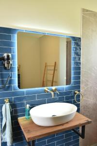ReitsumKerkhotel Bij De Pastorie的浴室设有白色水槽和镜子