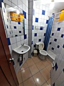 利马LAS ARTES INN的一间带卫生间和水槽的浴室