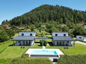 GallizienFerienhaus Kaiser的享有带游泳池的房屋的空中景致