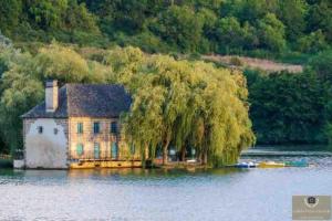 布里夫拉盖亚尔德Joli appartement à Brive la gaillarde的湖中小岛上的房子