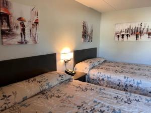 温尼伯克尔克弗尔德摩托酒店的酒店客房设有两张床,墙上挂有绘画作品