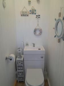 梅布尔索普B8 lovely chalet的一间带卫生间、水槽和镜子的浴室