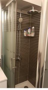 直布罗陀Gibraltar Gem的带淋浴和浴帘的浴室