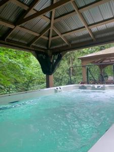 波特兰Serene Oasis Getaway with Sauna and a swim spa.的一个带凉亭的大型水池