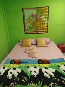 北碧班山民宿的一间卧室配有一张带熊猫的床