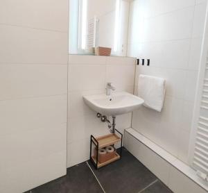 德累斯顿tealounge 2 Raum + Küche的白色的浴室设有水槽和镜子