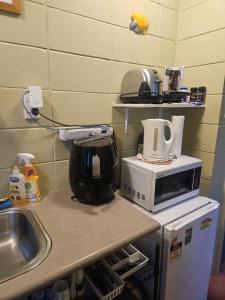 玛塔玛塔Di's B&B的厨房柜台配有微波炉和水槽