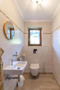 圣科罗曼达维蒂古特公寓的一间带水槽、卫生间和镜子的浴室