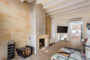 马略卡岛帕尔马Designer Loft with Terrace in prime Location的客厅设有壁炉和电视。