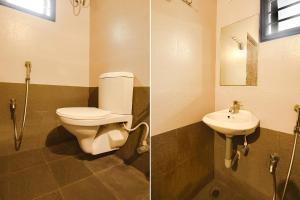 哥印拜陀FabHotel Joy's Residency的浴室的两张照片,配有卫生间和水槽