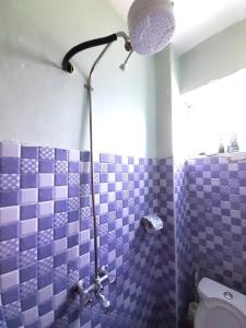 KakamegaUrban Oasis的浴室设有紫色瓷砖墙壁和卫生间。