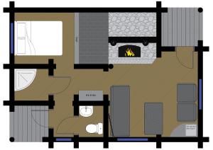 库尔迪加Log Cabin的带壁炉的房屋的平面图