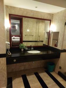 士姑来Ruey's Homestay, Cinta Ayu, Pulai Spring的一间带水槽和大镜子的浴室