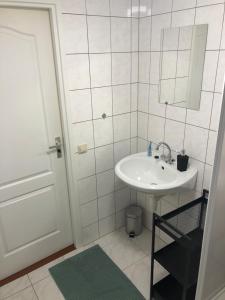 HattemerbroekVrijstaand Chalet in Bospark的白色的浴室设有水槽和镜子