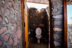努韦巴Farm’s guest room的石墙内带卫生间的浴室