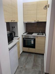 艾斯特根Infinity Apartman的小厨房配有炉灶和水槽