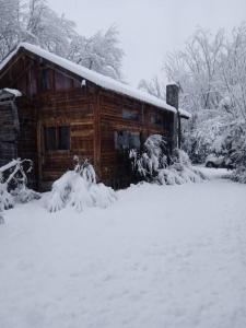 埃尔奥约Cabaña con Costa de Rio的雪上雪地里的小木屋