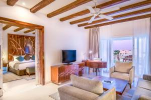 阿布达巴希尔顿马萨阿拉姆努比亚度假村的一间带床和电视的客厅
