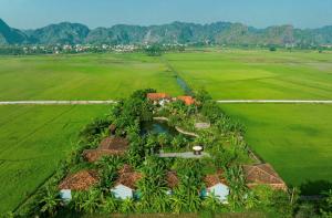 宁平ChezCao Rice Field Ecolodge Ninh Binh的田野农场的空中景观