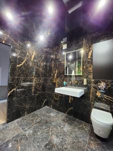 弗罗茨瓦夫HouseCube, Bar , prywatne Kino, Bilard , Luxus的一间带水槽、卫生间和镜子的浴室