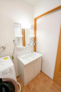 函馆Villa Futaba若松町的白色的浴室设有水槽和镜子