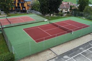 梅塔比耶Magnifique appartement entièrement rénové au pied des pistes的两个网球场的顶部景观