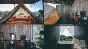 考索Tanoshi Glamping In Khao Sok的一张帐篷四张照片的拼贴画