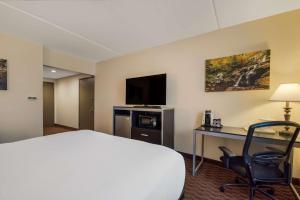 斯罗菲尔Best Western Philadelphia South - West Deptford Inn的酒店客房设有一张床、一张书桌和一台电视机。