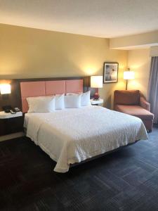 诺福克诺福克机场汉普顿套房酒店的酒店客房带一张大床和一把椅子