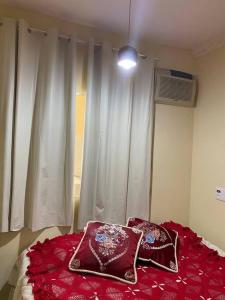 蒙蒂斯克拉鲁斯Apartamento Encantador B的一间卧室配有红色的床和两个枕头