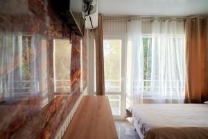 Chilia VecheBlue Kokilia的一间卧室设有一张床和一个大窗户